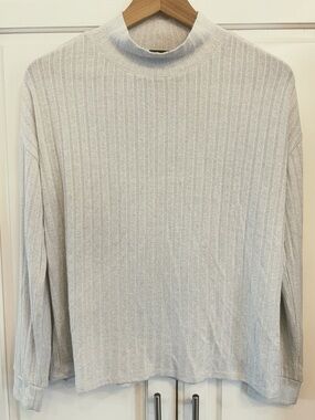 WORTHINGTON Elegant GREY/SILVER Ribbed Women’s long sleeve mock turtleneck-small